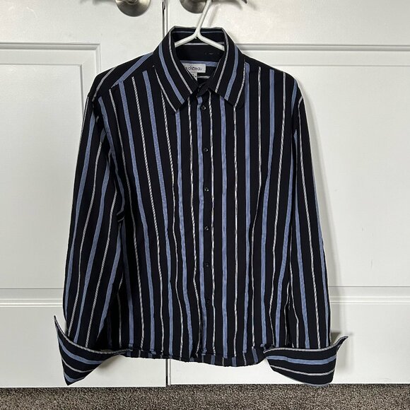 Le Chateau Men's Button Down Dress Shirt Dark Blue with Stripes Size L - Picture 1 of 9